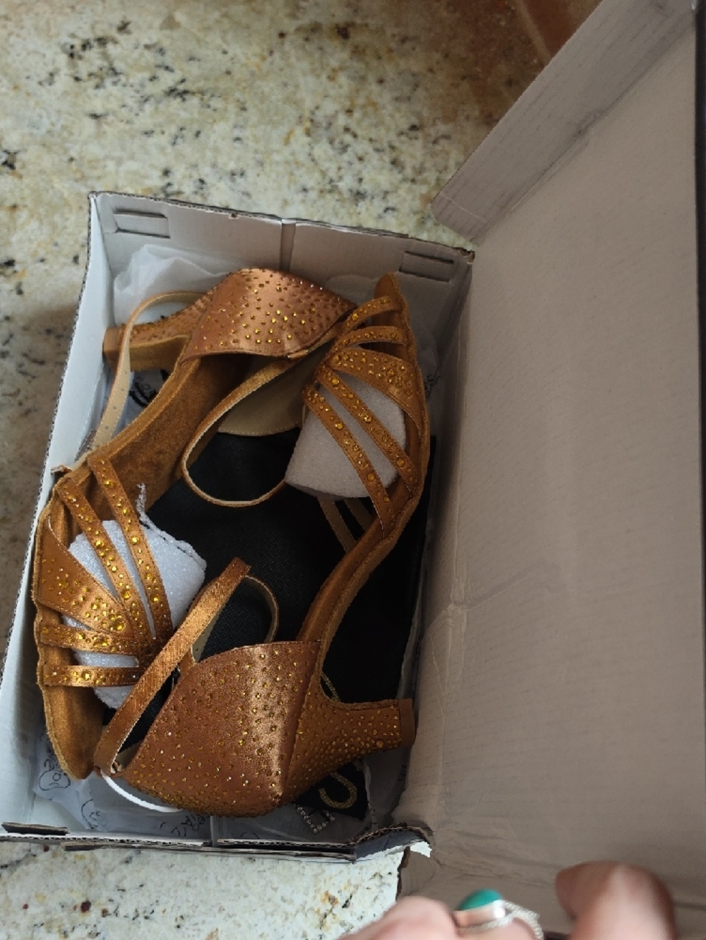 Strappy Metallic Copper Dance Heels with Rhinestone Accents - Picture 8 of 8